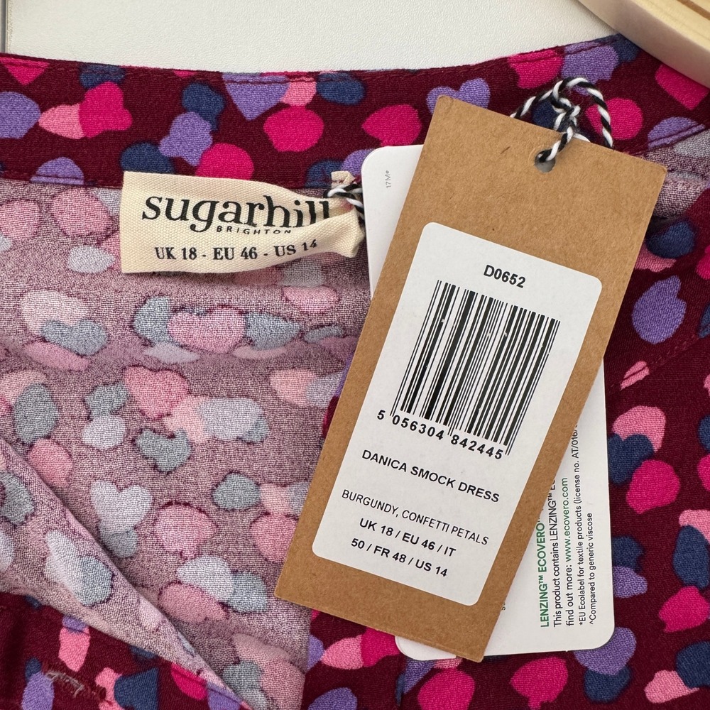 Sugarhill Brighton Danica Smock Dress 14 Burgundy Heart ModCloth Whimsygoth Boho - Picture 7 of 8